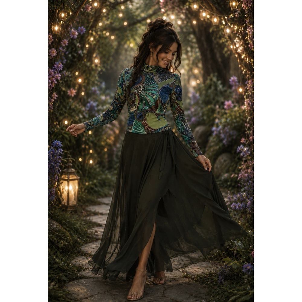 Bruno Duluc Whimsical Velveteen Fairy Peacock Top Womens XS S Elvin Art Wear